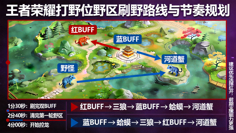 王者荣耀打野位野区刷野路线与节奏规划示意图